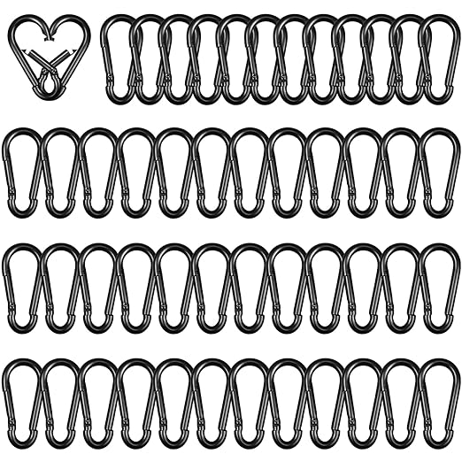 50 Pack 1.57" Heavy Duty Carabiner Clips, M4 Black Galvanized Steel Spring Snap Hooks, Rust-Resistant Keychain Clips for Hammock, Camping, Hiking, Fishing, Swing Set