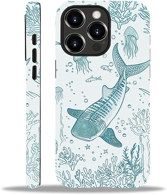 for iPhone 14 Pro Max Case,HH2 Ocean Whale Shark Hybrid 2 Layer Hard Shell Silicone Protective Pattern Design Case