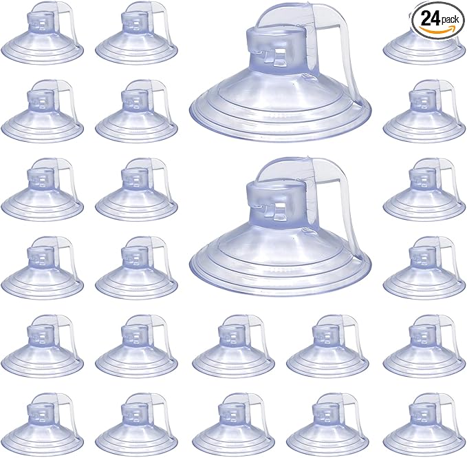 24 PCS Pull Tab Clear Small Suction Cups, Multi-Purpose Suction Cup Hooks for Windows Glass Bathroom Kitchen Office Home Decor Car Accessories Glass Tile Surfaces