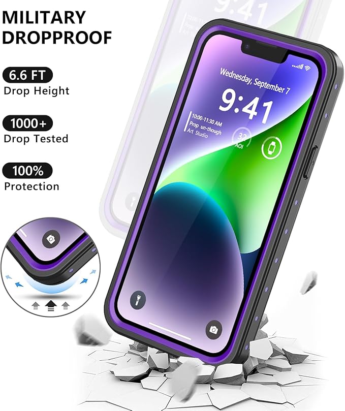 Protebox for iPhone 14 Waterproof Case with Built-in Screen Protector, Shockproof Dustproof Full Body Protective IP68 Waterproof Phone Case for iPhone 14 6.1 inch (Purple)