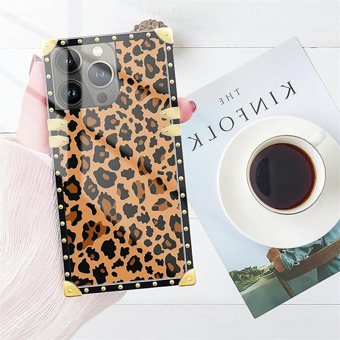 Compatible with iPhone 13 Pro Case, Brown Leopard Texture Luxury Golden Decoration for Girl Women Soft TPU Shockproof Protective Hard PC Back for iPhone 13 Pro