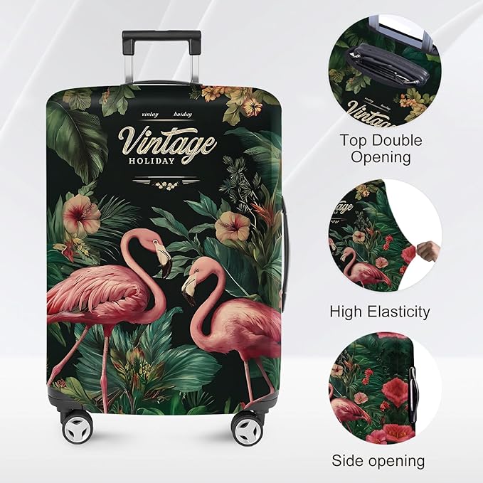 ANNA QUEEN Tropical Pink Flamingos Travel Luggage Cover -Stretchable Airplane Suitcase Protector Sleeve,Universal Washable Fit for 28-30 Inch Checked Baggage,Water Resistant Durable Luggage Protector