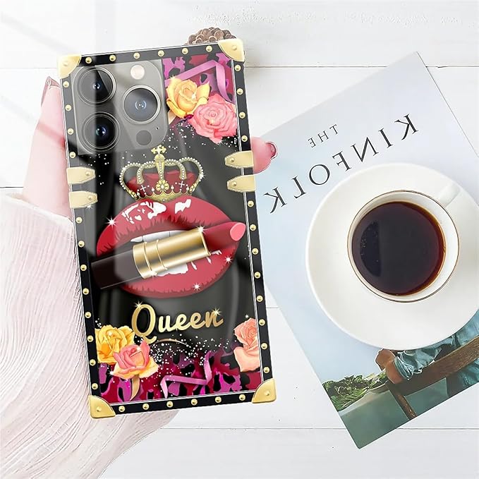 Compatible with iPhone 13 Pro Case, Queen Lip Crown Leopard Print Luxury Golden Decoration for Girl Women Soft TPU Shockproof Protective Hard PC Back for iPhone 13 Pro