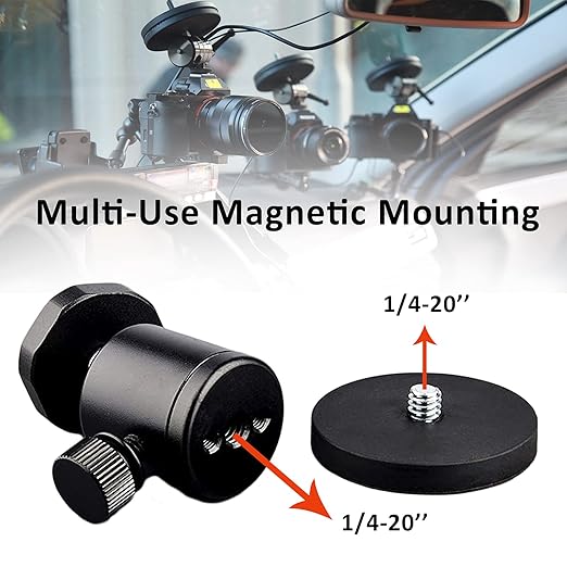 ULIBERMAGNET 24lb Magnetic Camera Mount with Mini Ball Head, Super Strong Rubber Coated Neodymium Magnet, 1/4''-20 Male Thread Stud for Security Camera