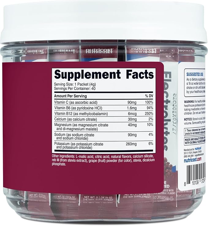 Nutricost Electrolytes Complex, Grape Flavored, 40 Stickpacks - Advanced Hydration Complex