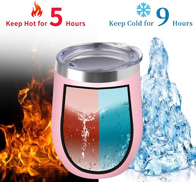 12oz/6 Pack Wine Tumbler Glasses with Lid Stemless Double Wall Vacuum Stainless Steel Travel Tumbler Keeping Cold & Hot for Wine,Coffee,Cocktails,Christmas Drinks-Family and Gifts (Multi color-couple)