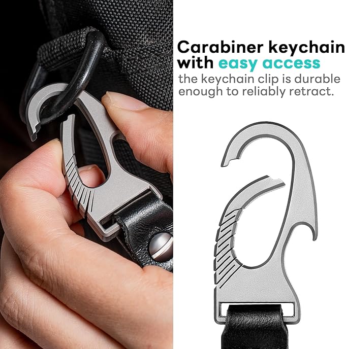 TISUR Titanium Carabiner Keychain Clip, Anti-Lost Key Ring Holder, Self-Locking Metal Gate Clip Key Chain Bottle Opener for Men Women