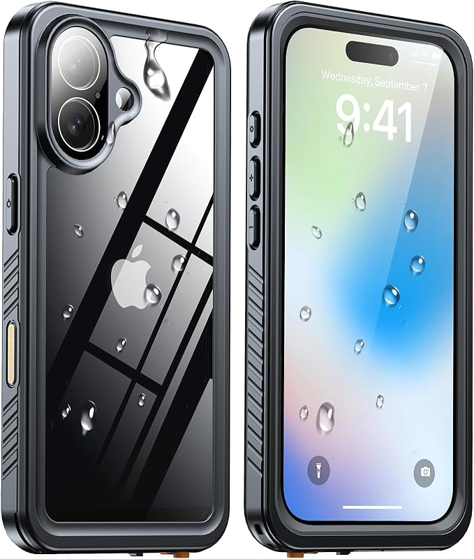 ANTSHARE for iPhone 17 Case, IP68 Waterproof Shockproof Case, [Built-in Screen Protector] - 12 FT Military Dropproof - Full Body Heavy Duty Rugged Phone Cover 6.3 inches - Black/Clear