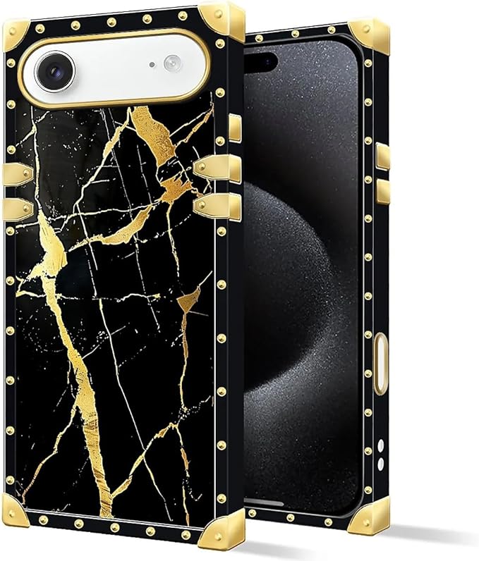 for iPhone 17 Air Case Luxury Golden Decoration for Girl Women Soft TPU Shockproof Protective Hard PC Back for iPhone 17 Air Crazy Pattern Black Gold Marble Nature