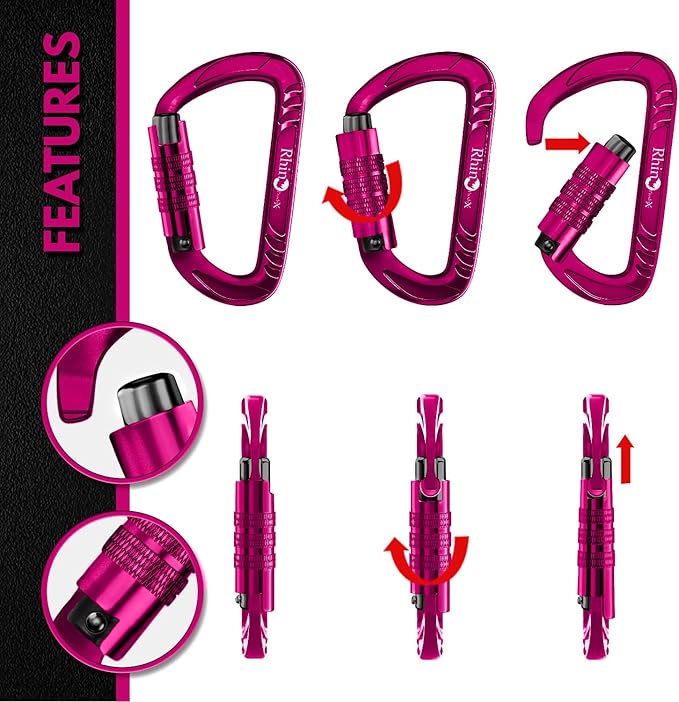 Rhino Produxs 12kN (2697 lbs) Heavy Duty Carabiner Clips, for Securing Pets, Outdoor, Camping, Hiking, Hammock, Dog Leash Harness, Keychains