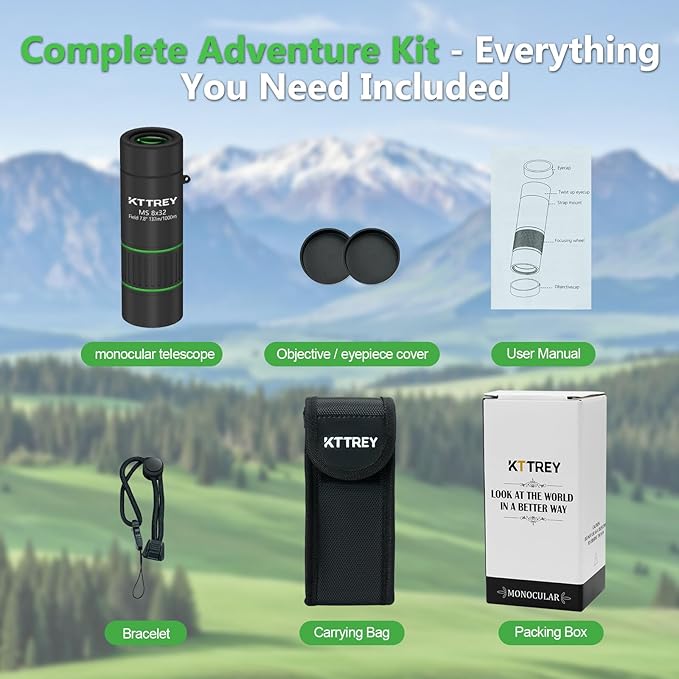 8x32 Monocular Telescope for Adults, High Power BAK4 Prism FMC Coating IPX7 Waterproof Compact Scope for Bird Watching Hunting Hiking Travel Gift with Carrying Case