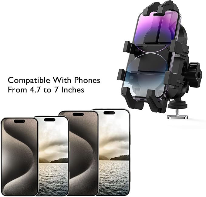 Kayak Phone Holder Mount with 8-Claw Anti-Slip Fixing, 360° Adjustable Kayak Phone Holder Compatible with 4.7-7 Inch Phones Kayak Rail Accessories