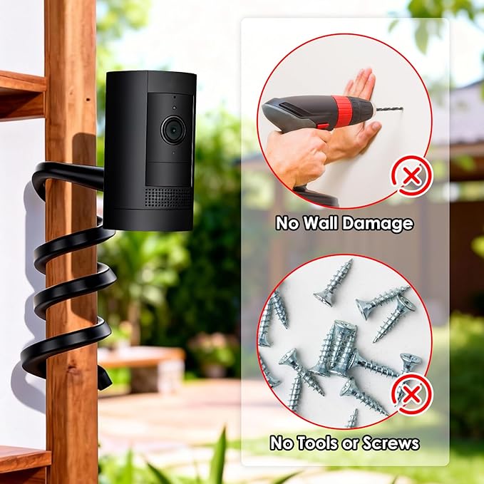 2Pack Flexible Twist Mount for Ring Stick Up Cam Battery/Plug-in 3rd Gen/Ring Outdoor Cam Plus & Spotlight Pro/Plus (Battery), Easy Installation Mounting Bracket Without Drilling (Black)