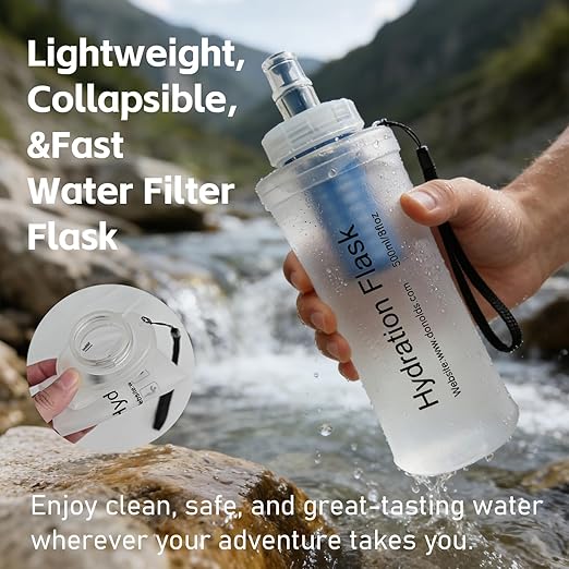AXEN Collapsible Water Bottle with Filter System, Soft Hydration Flask for Trail Running, Camping, Hiking, Cycling, 500ml Clear