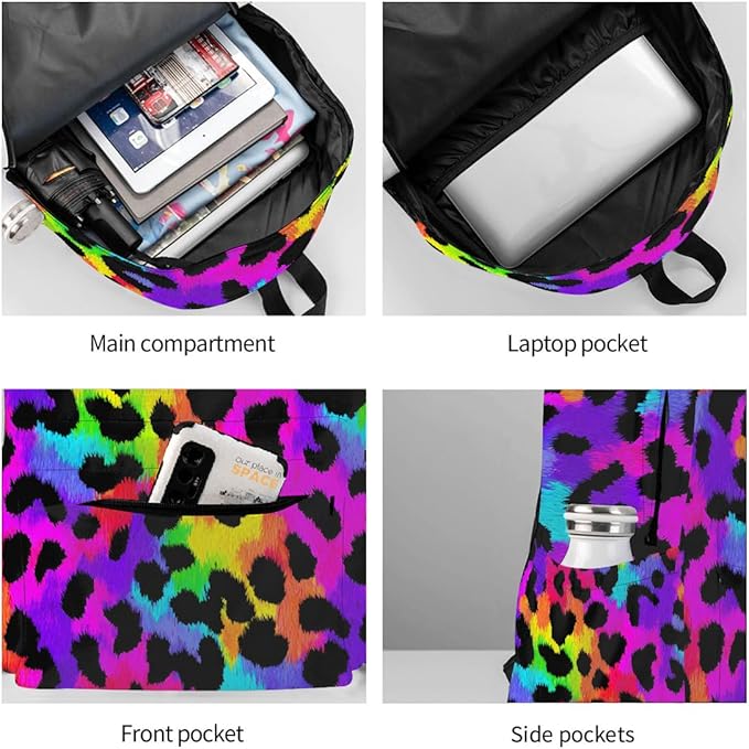 cfpolar 17 Inch Backpack Rainbow Leopard Animal Laptop Bag Shoulder Bag School Bookbag Casual Daypack For Boys Girls,A-14