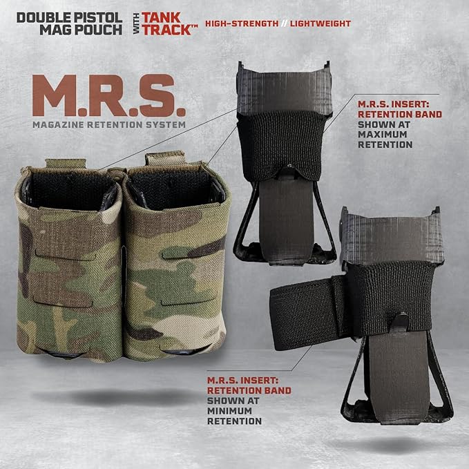 Double Pistol Magazine Pouch, Black, High-Strength Laminate Material, MOLLE Compatible, Magazine Retention System