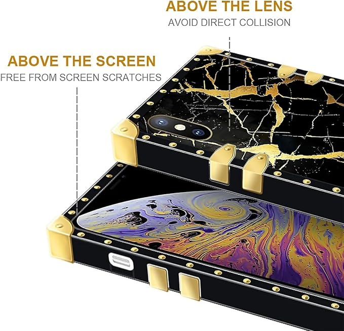 Compatible with iPhone XR Case, Black Gold Marble Nature Luxury Golden Decoration for Girl Women Soft TPU Shockproof Protective Hard PC Back for iPhone XR