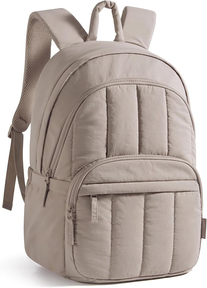 BAGSMART Womens Backpack Small Travel Laptop Backpack for Women, Quilted College Laptop Bookbag, Work Back Pack for Women, Cute Computer Water-Resistant Casual Daypack, Puffer Camel