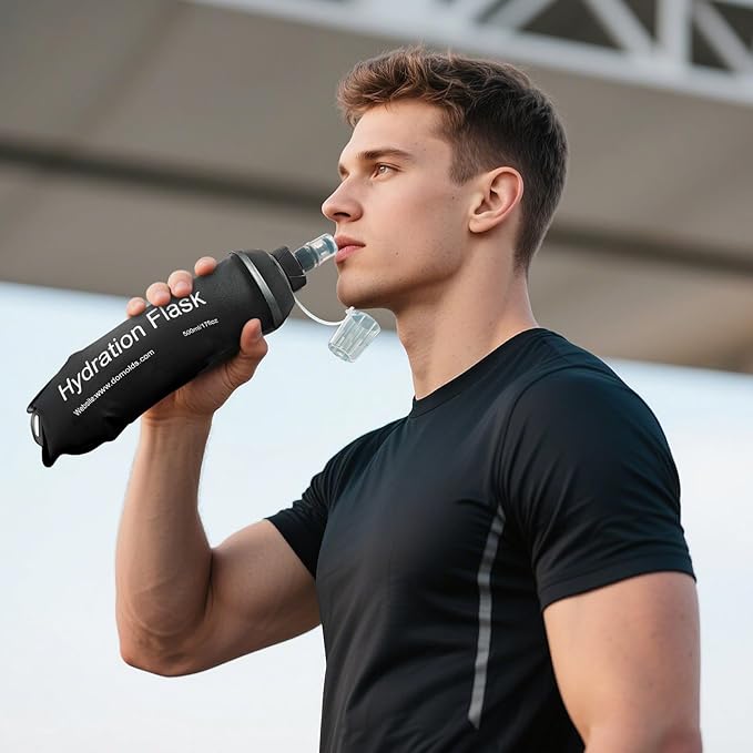 250ml Soft Flask Soft Water Bottle for Running, Hiking, Travelling, Cycling and Climbing, TPU Material, BPF-Free - Black
