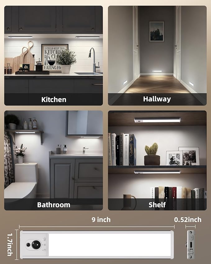 EZVALO Under Cabinet Lighting with Charging Station, Rechargeable Motion Sensor Light Indoor, Dimmable Closet Lights Wireless, 6500K, Motion Activated Under Counter Lights for Kitchen,Pantry(3 Pcs)