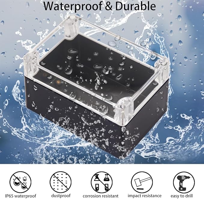 Project Box IP65 Waterproof Junction Box ABS Plastic Black Electrical Boxes DIY Electronic Project Case Power Enclosure Clear Cover 4.53"x3.54"x2.17"