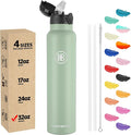 Han's Bottle Sports Water Bottle - 32 Oz, Straw Lid, Leak Proof, Vacuum Insulated Stainless Steel, Double Walled, Thermo Mug,Pine Green