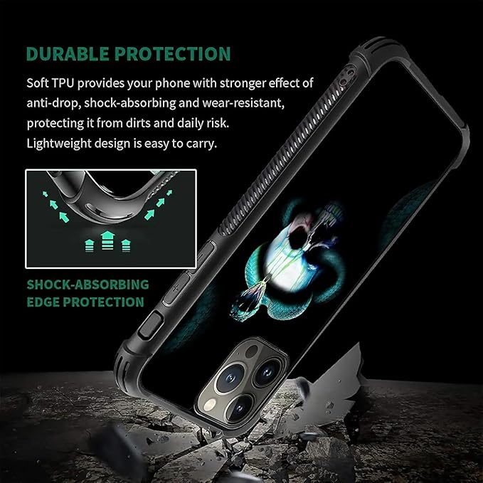 for iPhone 16 Pro Case, Skeleton Winding Snake Pattern Graphic Design Girl Boy Soft Silicone Hard Acrylic Shock Protection for iPhone 16 Pro