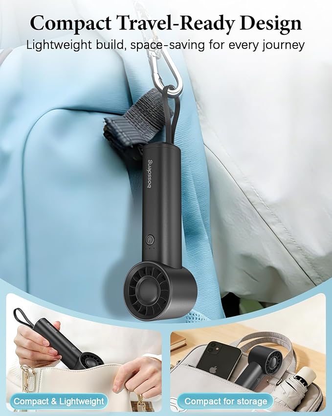 Portable Handheld Fan with Power Bank(High-Speed),3 IN 1 USB Rechargeable Mini Personal Fan with Flashlight,Small Size for Outdoor/Travel/Beach/Concerts/Summer.Gifts for Girl,Women.Black