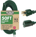 50 ft Outdoor Extension Cord 3 Prong, 16/3 SJTW Weatherproof Green Extension Cord 50ft, 13 Amp Heavy Duty Exterior Power Cable for Outside, Landscaping & Outdoor Lights