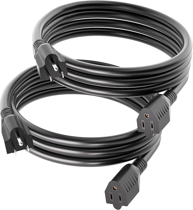 POWGRN 6 FT（2 Pack） 16/3 Black Indoor Outdoor Extension Cord Waterproof, 3 Prong Flexblie SJTW Cold Weatherproof -50°C Appliance Extension Cord 13 AMP 1625W 16AWG Electric Cable