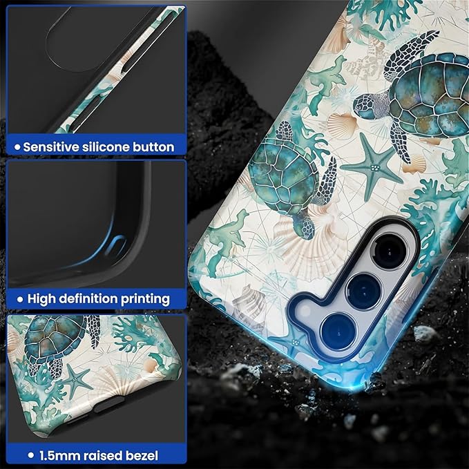 for Samsung Galaxy S23 Plus Case,HL2 Ocean Sea Turtle Nautical Map Hybrid 2 Layer Hard Shell Silicone Protective Pattern Design Case