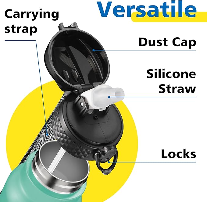 Han's Bottle Sports Water Bottle - 32 Oz, Straw Lid, Leak Proof, Vacuum Insulated Stainless Steel, Double Walled, Thermo Mug,Bubble Gum