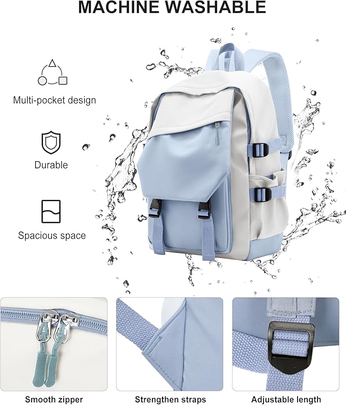 coowoz School Bag Lightweight Casual Daypack College Laptop Backpack for Men Women Water Resistant Travel Rucksack for Sports High School Middle Bookbag for girls(Blue white)