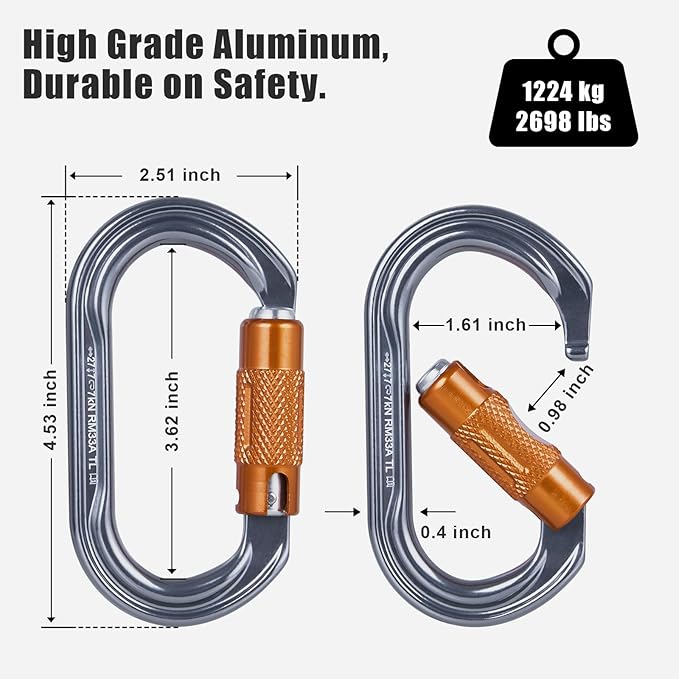SOB Heavy Duty Steel Carabiner Clips -Auto Locking Climbing Carabiner, Industrial Strength Climbing Hooks for Keychains, Outdoor Gear, Backpacks, Hiking & Camping
