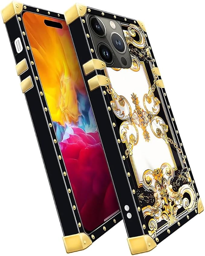Compatible with iPhone 15 Pro Max Case, Gold Grain Flowers Luxury Golden Decoration for Girl Women Soft TPU Shockproof Protective Hard PC Back for iPhone 15 Pro Max