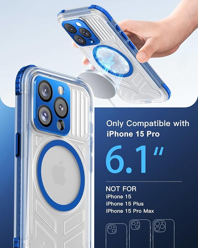 for iPhone 15 Pro Waterproof Case with Magsafe, Built-in [Camera & Screen Protector] [Lanyard], IP68 Water Proof Full Body Dustproof Heavy Duty Frosted Protective Phone Cover, 6.1" Blue