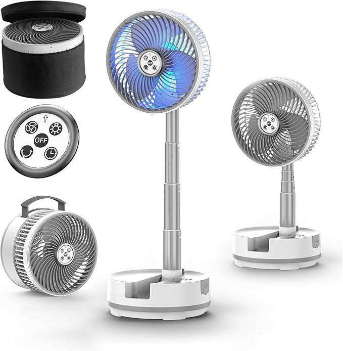 Socool 20000mAh 8" Portable Fan Battery Operated Fans, Oscillating Charging Fan, Remote Control LED Light, 112 Hours Working Portable Foldable Fans for Camping Travel Outdoor