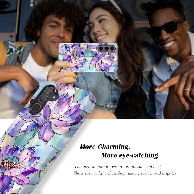 Compatible for Samsung Galaxy A27 5G Case, Dual Layer Heavy Duty 2 in 1 Shockproof Protective Phone Case,Stained Glass Lotus Flowers
