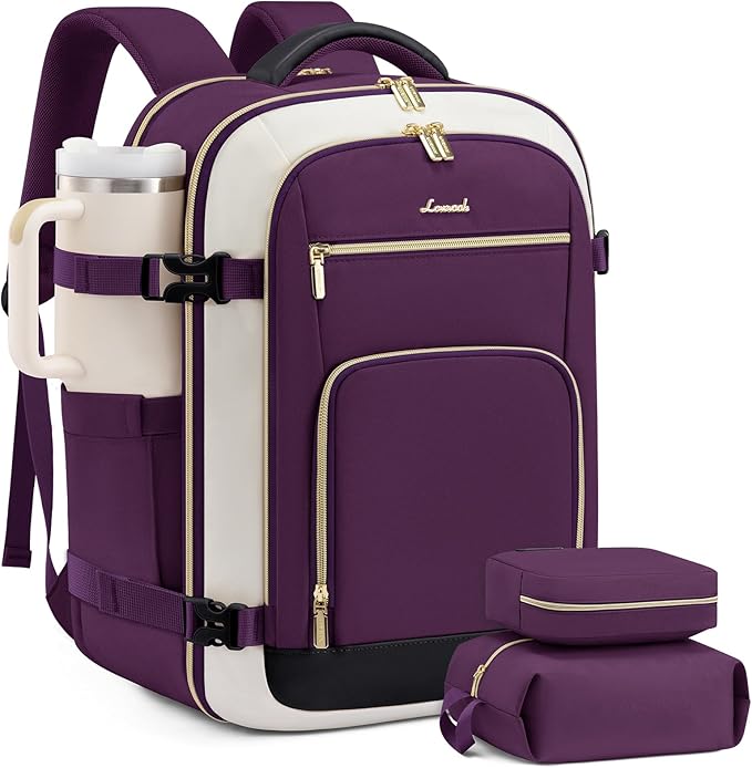 LOVEVOOK Carry On Travel Backpack For Women Flight Approved, 40L Personal Item Backpack Flight Approved, TSA Travel Bag Fit 17 Inch Laptop, Business Weekender Overnight Waterproof Daypack with 2 Cubes