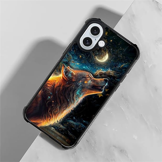 for iPhone 16 Plus Case, Star Cave Hungry Wolf Pattern Graphic Design Girl Boy Soft Silicone Hard Acrylic Shock Protection for iPhone 16 Plus