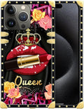 Compatible with iPhone 16 Pro Max Case, Queen Lip Crown Leopard Print Luxury Golden Decoration for Girl Women Soft TPU Shockproof Protective Hard PC Back for iPhone 16 Pro Max
