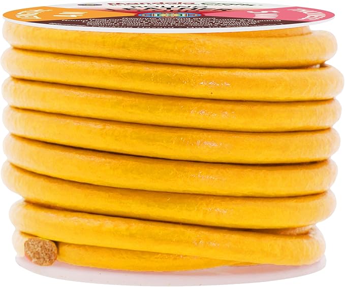 Mandala Crafts Round Genuine Mustard Yellow Leather Cord for Jewelry Making – 5mm Cowhide Leather Rope String Lace for Kumihimo – 4.4 Yards Cowhide Craft Cording Spool
