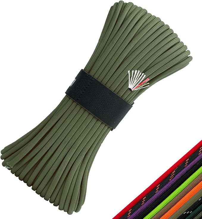 Survival Paracord 550 Fire Paracord Survivor Cord Nlyon Rope 10 Strands US Military Type III 550 Parachute Cord with Integrated Fishing Line, Fire-Starter Tinder 4 in 1