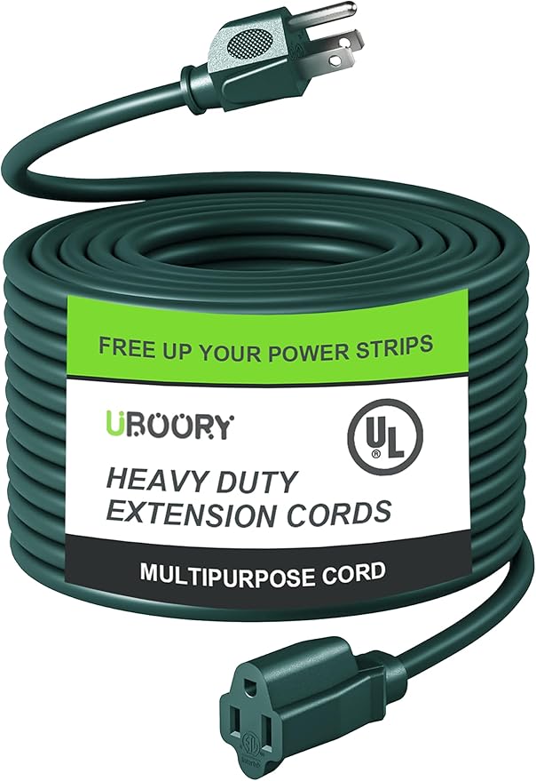 Outdoor Extension Cord Waterproof 50 FT, Green 14/3 SJTW Heavy Duty, Flexible 100% Copper 3 Prong Extension Cord for Lawn, Garage,UL Listed