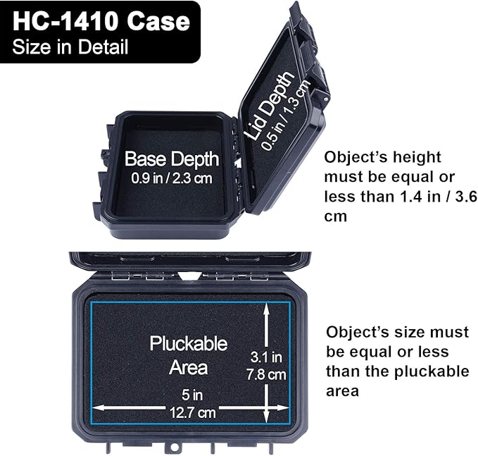 Lykus HC-1410 Mini Hard Case Dry Box with Foam Insert, Interior Size 5.51x3.54x1.46 inch, IP66 Splash-Proof, Suitable for cellphone, keys, cards, and small items