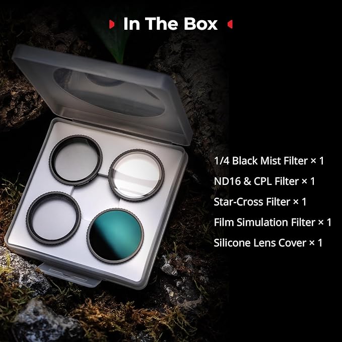 SmallRig Filter Kit for DJI Osmo Action 5 Pro/4, 5-in-1 Lens Filter Set with 1/4 Black Mist, ND16/CPL, Star-Cross, Film Simulator & Silicone Cover, Snap-On Mount, Rainbow High-Alumina Glass-5412