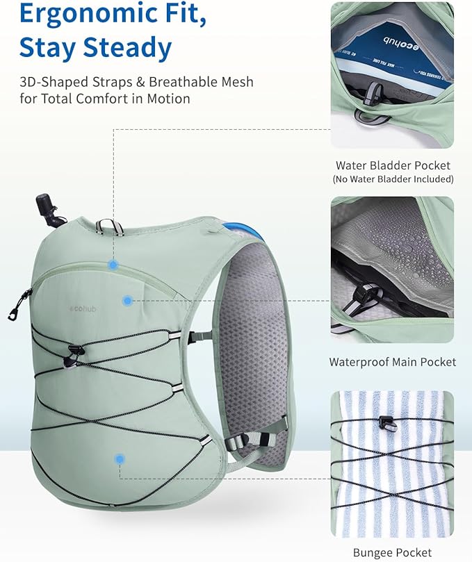 ECOHUB Running Hydration Vest Backpack, Lightweight Hydration Pack Bag Daypack for Hiking Cycling Marathon Backpack Vest for Women Men (No Bladder Included)