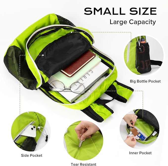 VPBAGE 15L Water-resistant Hiking Daypack, Small Backpack Travel Outdoor, Lightweight Day Pack with Tool Loops