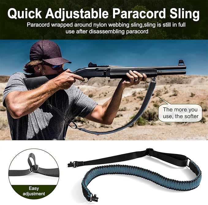 VVAAGG Two-Point Paracord Rifle Sling with Swivels, Non-Slip Gun Sling with Adjustable Length Strap