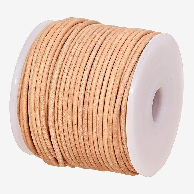 GENIQUE Real/Genuine Round Leather String Cord for Necklace, Bracelets, Jewelry, Kumihimo Braiding, DIY Projects (20 Metres) (1.5mm, Natural)